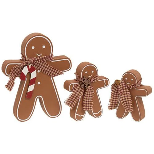 Set of 3 Festive Wooden Gingerbread Sitters - Image 2
