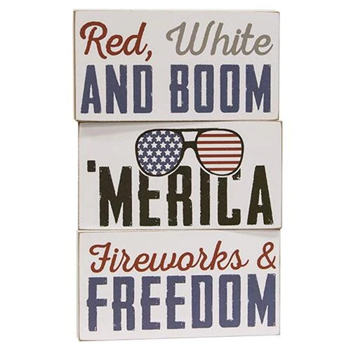 Set of 3 Fireworks & Freedom 4th of July Wooden Blocks - Image 2