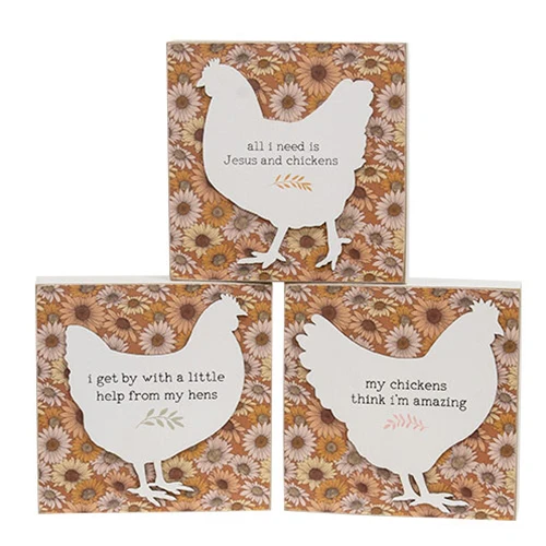 Set of 3 Floral Layered Chicken Box Signs - Image 2