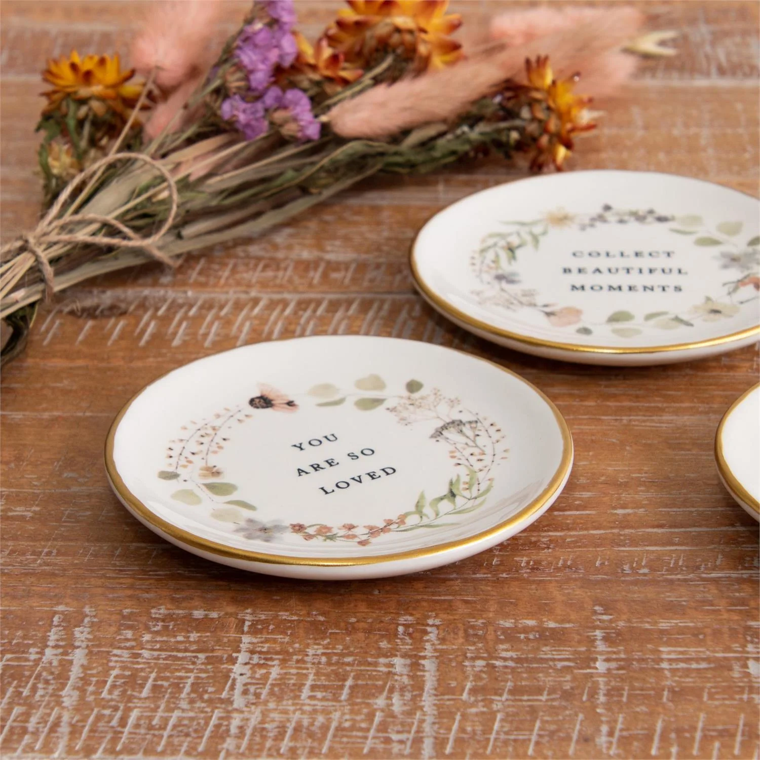 Set of 3 Floral Sentiments Trinket Plates 4" - Image 2