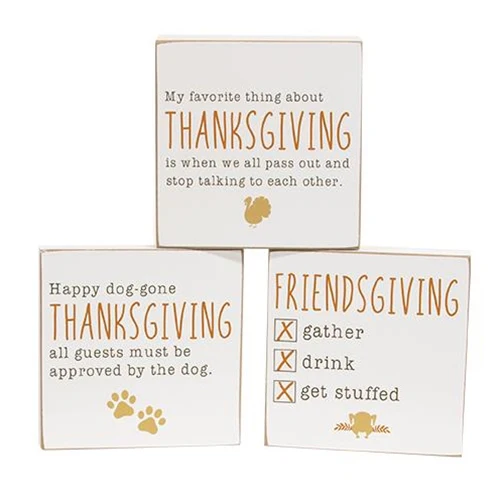 Set of 3 Friendsgiving Small 4" Square Block Signs - Image 2