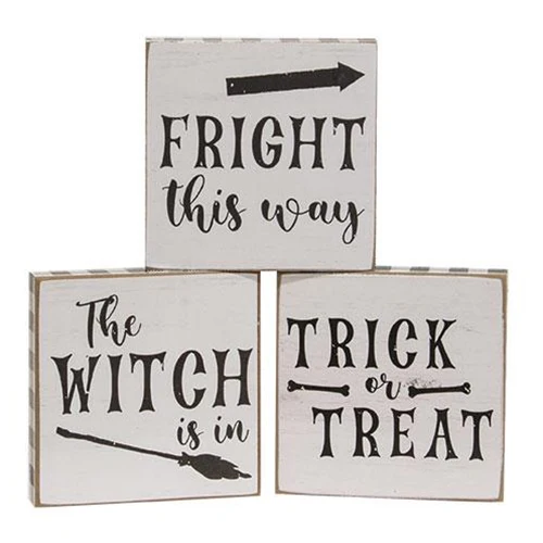 ๐ DAY 10 ๐ ๐ 31 DAYS OF SPOOKYWEEN Set of 3 Fright This Way 4" Halloween Square Block Signs