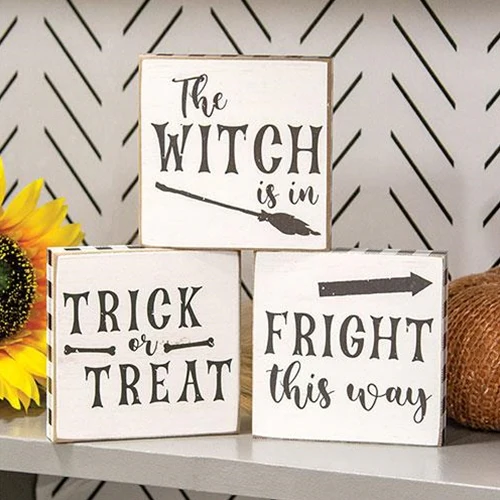 ๐ DAY 10 ๐ ๐ 31 DAYS OF SPOOKYWEEN Set of 3 Fright This Way 4" Halloween Square Block Signs - Image 2