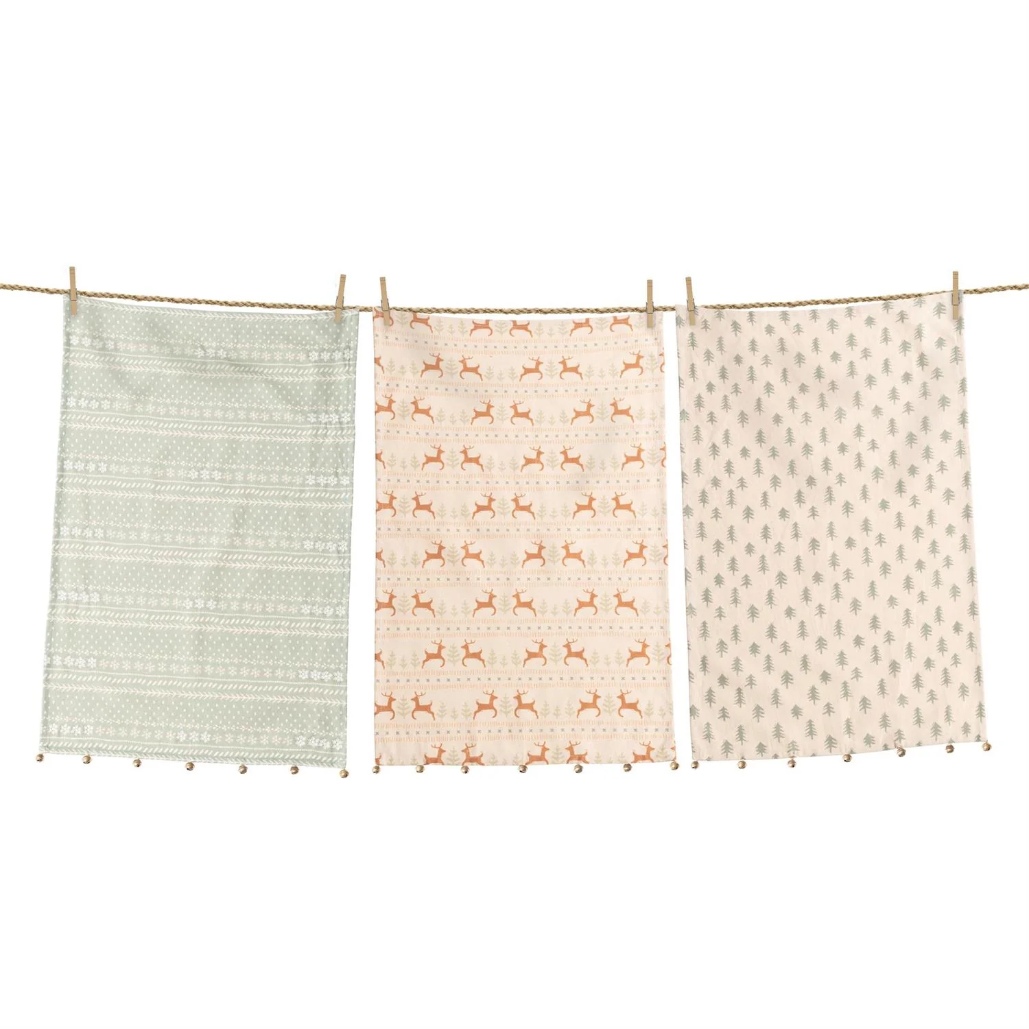 ๐ Set of 3 Frosty Forest With Bell Trim Tea Towels