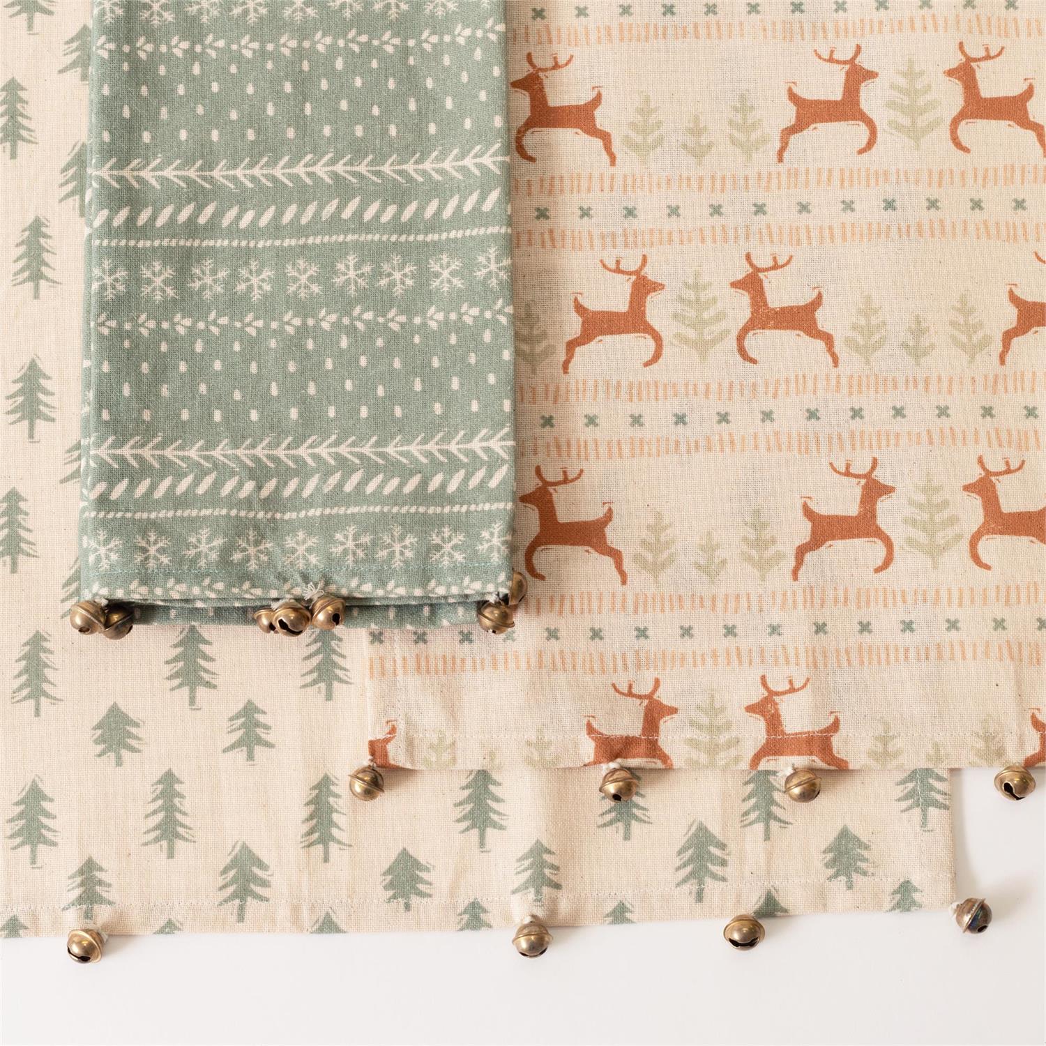 ๐ Set of 3 Frosty Forest With Bell Trim Tea Towels - Image 2
