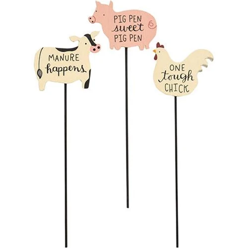 Set of 3 Fun Farm Animal Picks cow pig chicken