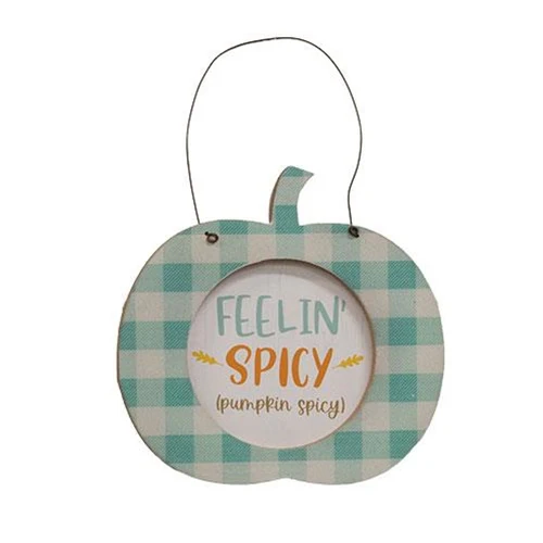 Set of 3 Fun Sayings 5.25" H Plaid Pumpkin Hangers - Image 3
