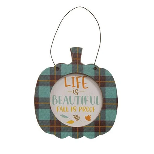 Set of 3 Fun Sayings 5.25" H Plaid Pumpkin Hangers - Image 4