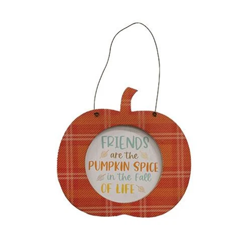 Set of 3 Fun Sayings 5.25" H Plaid Pumpkin Hangers - Image 5