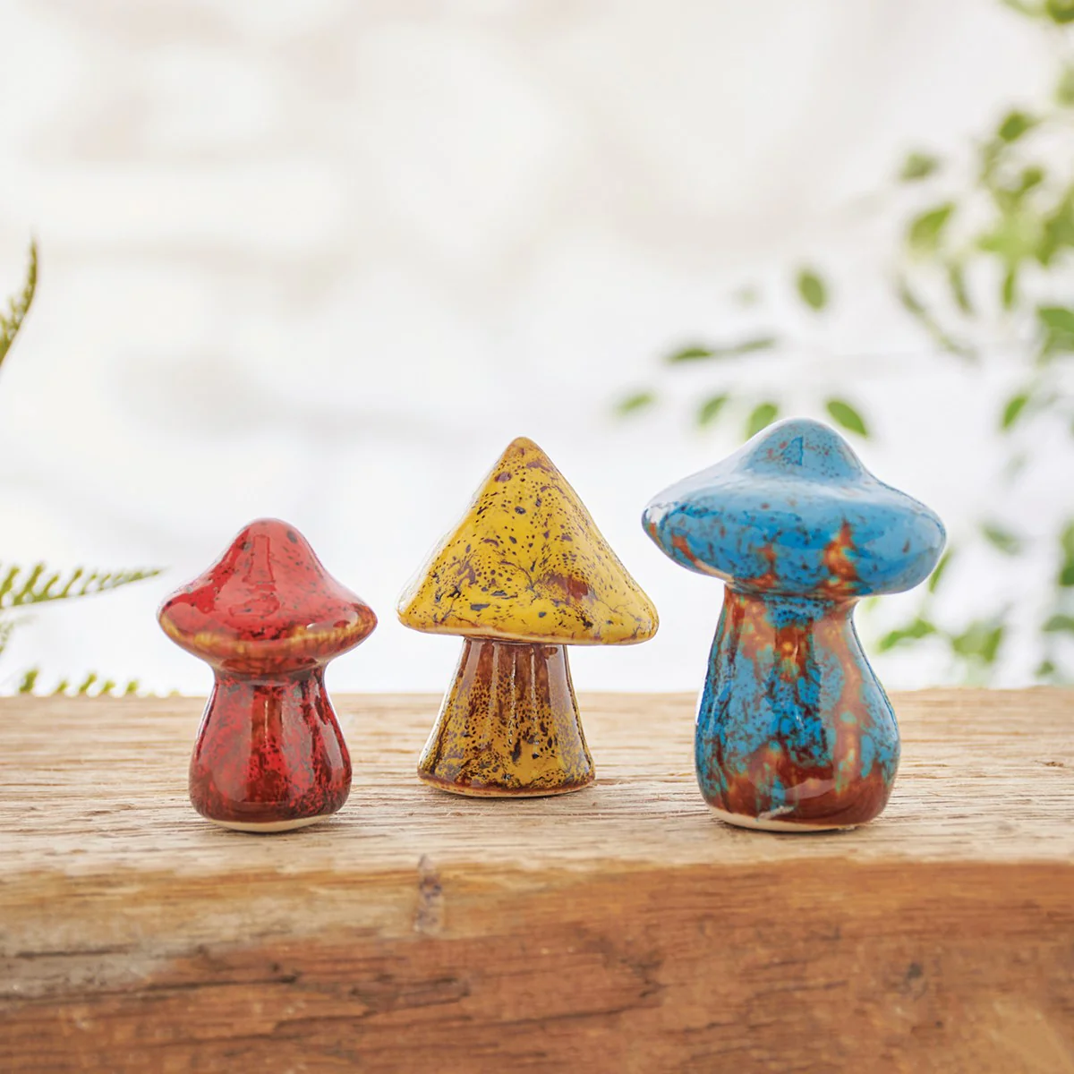 Set of 3 Glazed Wild Mushroom Figurines