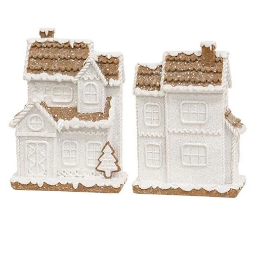 Set of 3 Glitter Resin Gingerbread Holiday Townhouse Figures - Image 3