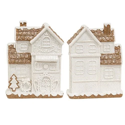 Set of 3 Glitter Resin Gingerbread Holiday Townhouse Figures - Image 4