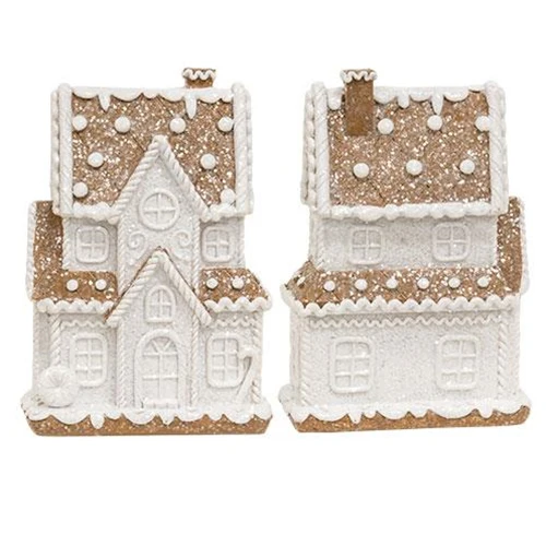 Set of 3 Glitter Resin Gingerbread Holiday Townhouse Figures - Image 5