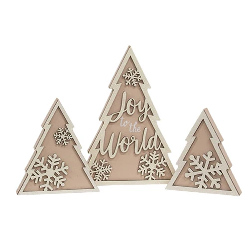 ๐ Set of 3 Glittered Wooden Joy to the World & Snowflake Christmas Tree Sitters