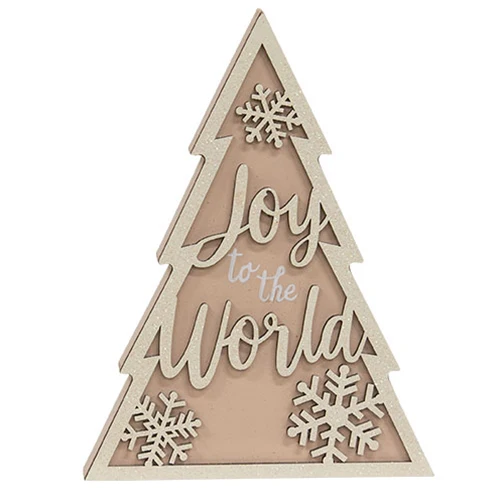 ๐ Set of 3 Glittered Wooden Joy to the World & Snowflake Christmas Tree Sitters - Image 3