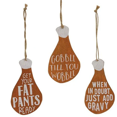 💙 Set of 3 Gobble Til You Wobble Turkey Leg Ornaments