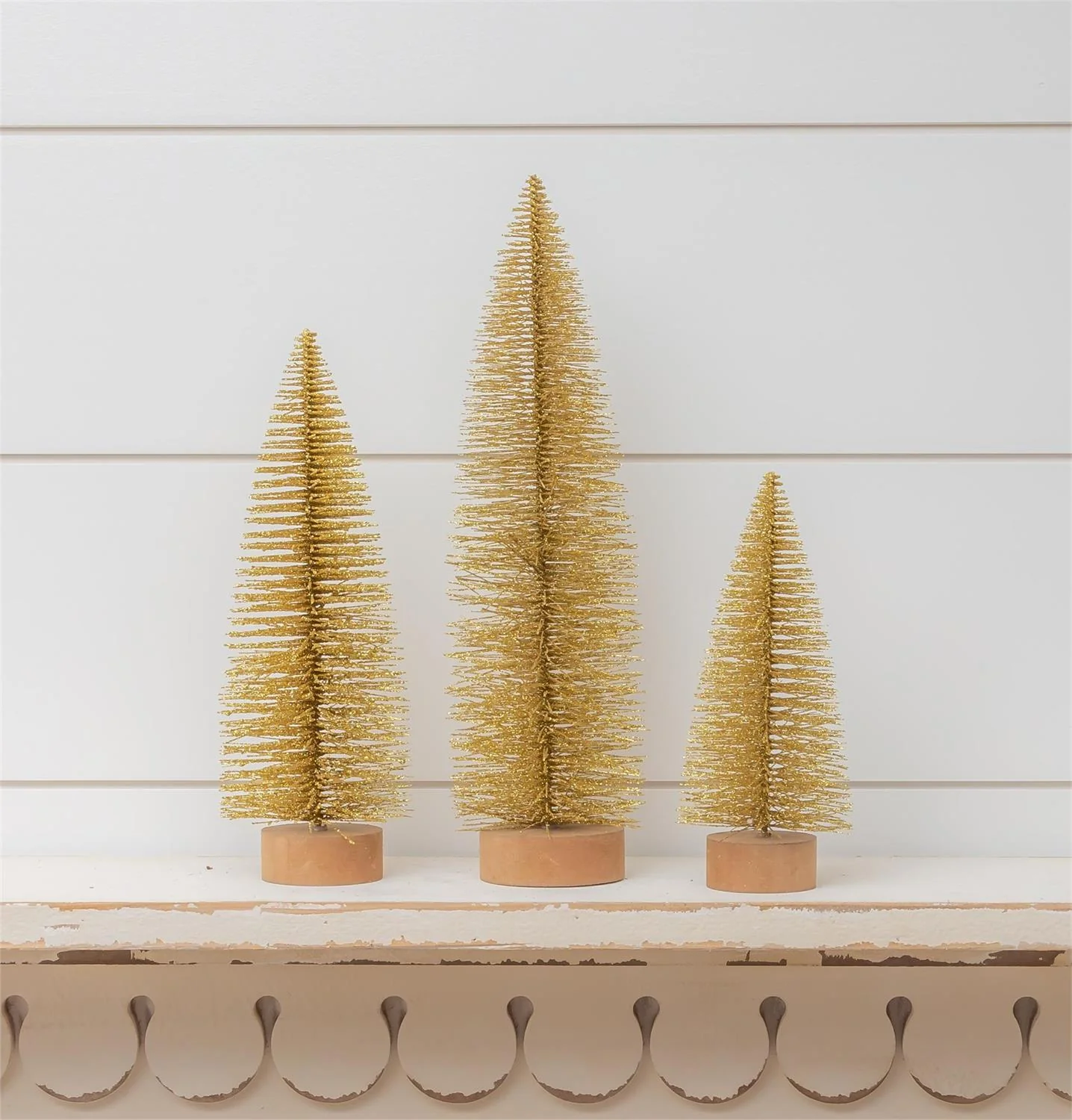 Set of 3 Gold Glitter Bottle Brush Trees