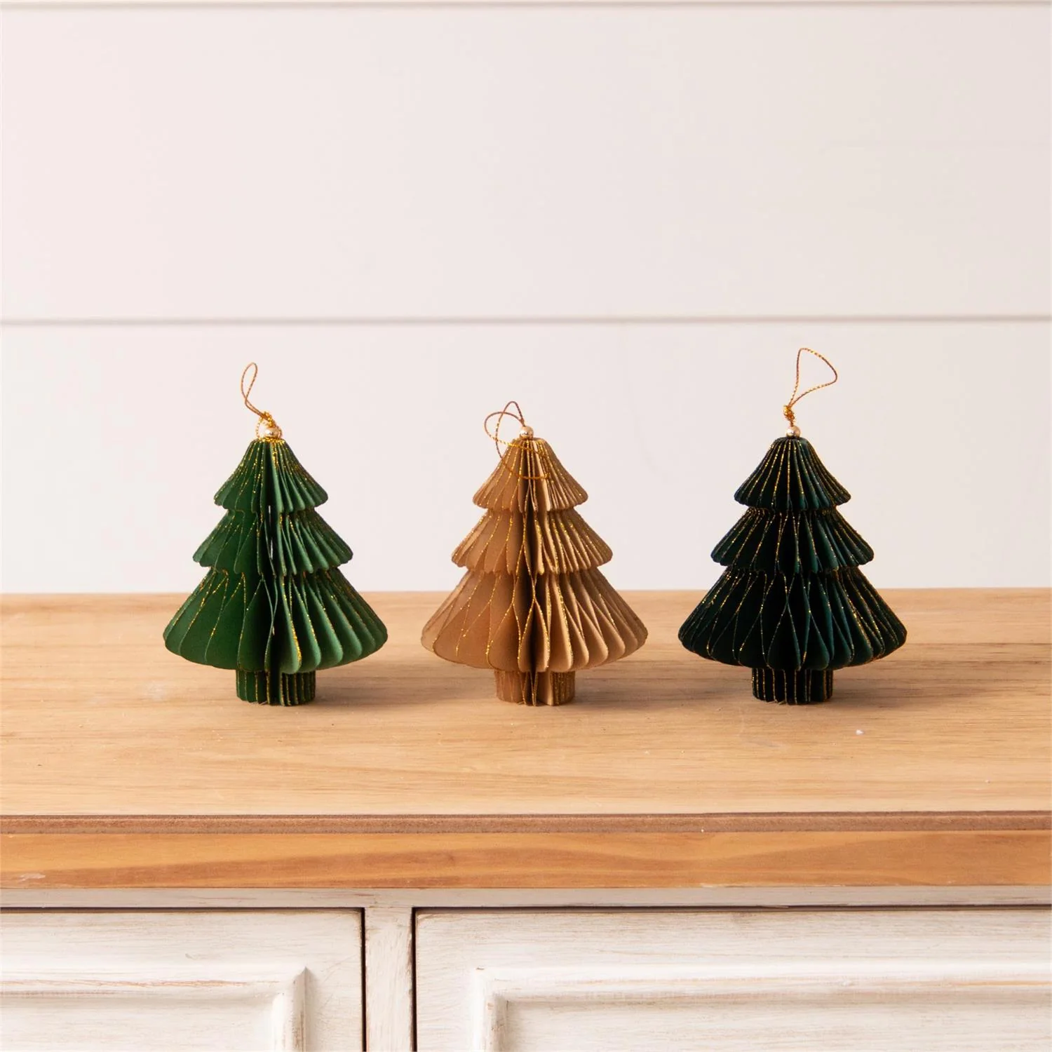 Set of 3 Gold Tipped Honeycomb Tree Ornaments