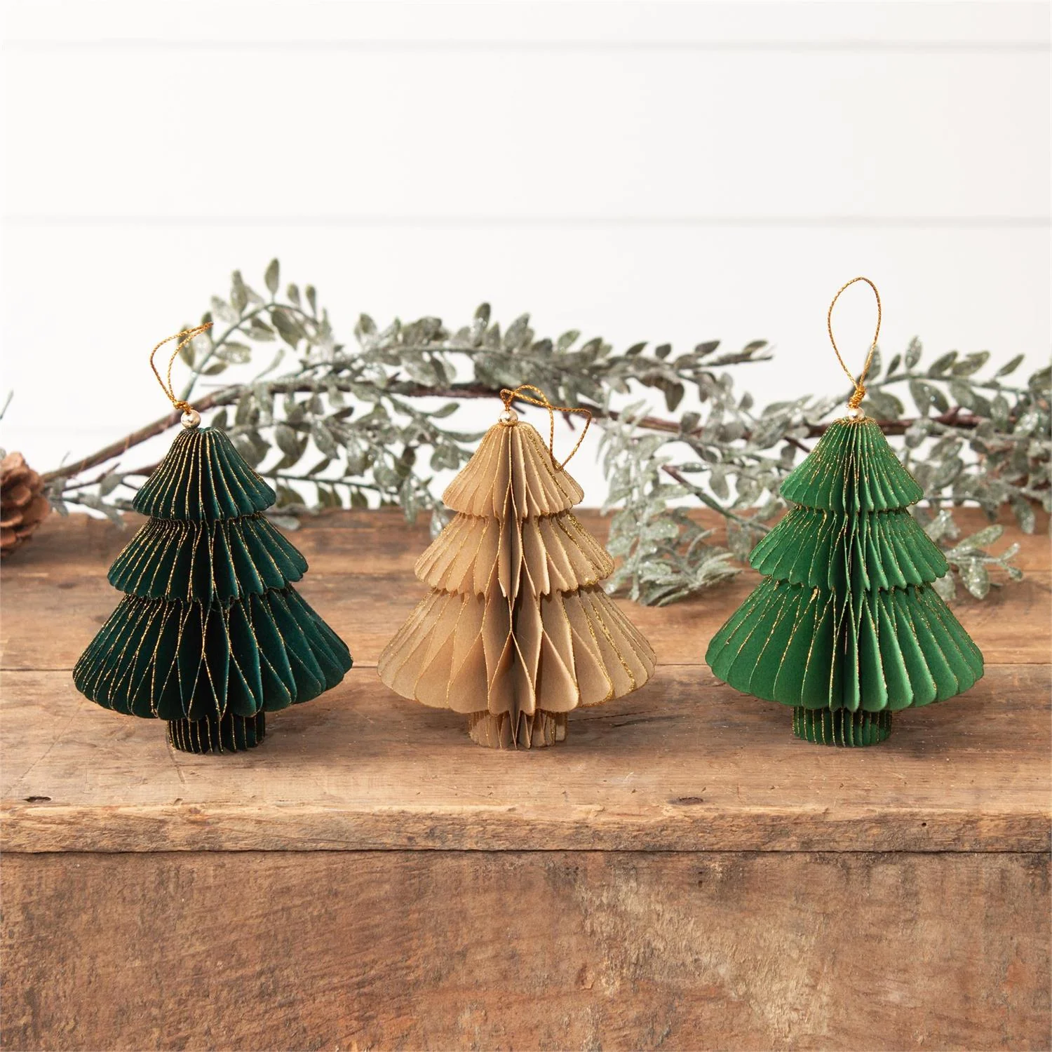Set of 3 Gold Tipped Honeycomb Tree Ornaments - Image 2