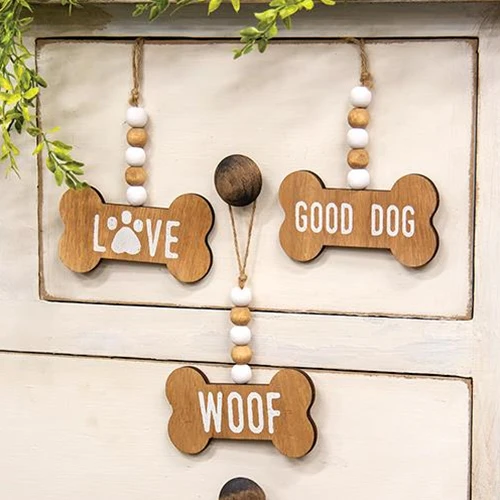 ๐ Set of 3 Good Dog Beaded Bone Ornaments