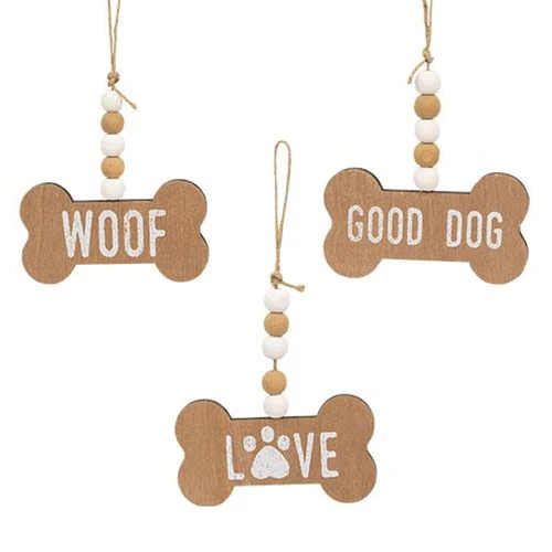๐ Set of 3 Good Dog Beaded Bone Ornaments - Image 2