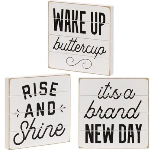 Set of 3 Good Morning Shiplap 3.75" Block Sign
