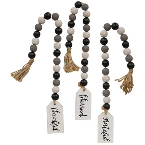 Set of 3 Grateful, Thankful, Blessed Beaded Tag Hanger