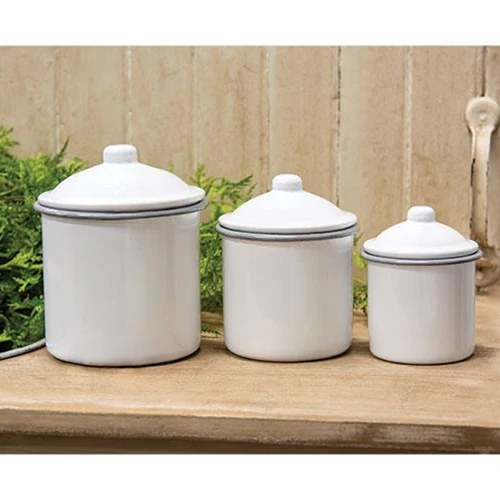 Set of 3 Gray Rim Enamelware Canisters - Image 5