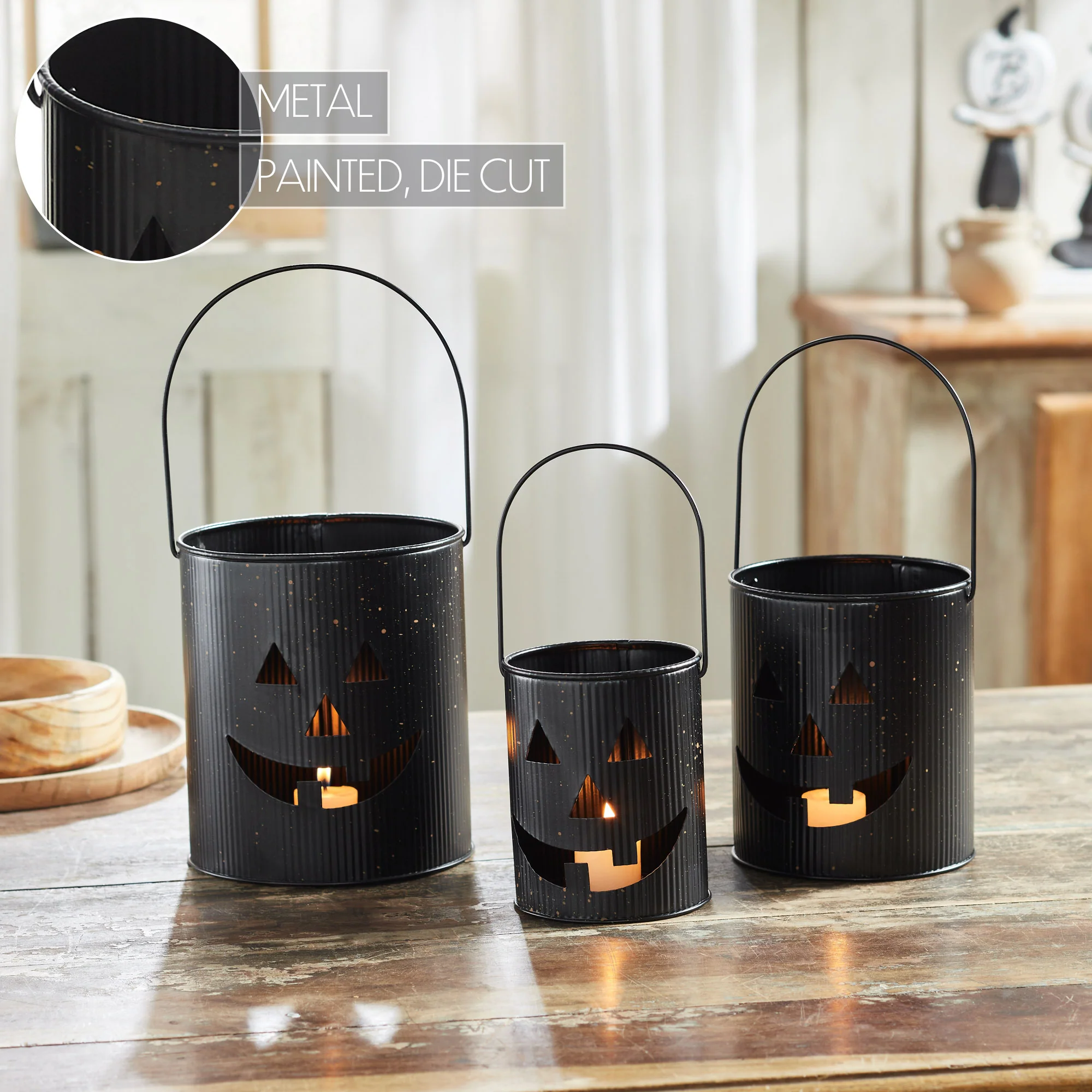 Set of 3 Halloween Jack O Lantern Buckets - Image 6