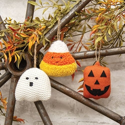 Set of 3 Halloween Plush Ornaments Candy Corn Ghost and Jack - Image 2