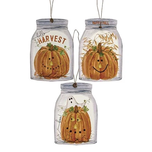 Set of 3 Happy Fall Mason Jar Shaped Ornaments - Image 2