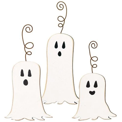 Set of 3 Happy Ghost Ornaments with Wire Hangers