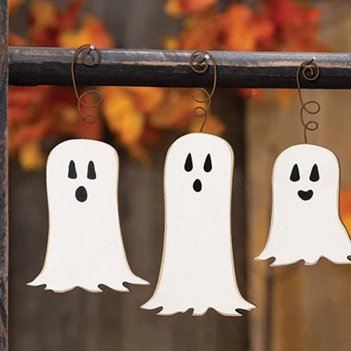 Set of 3 Happy Ghost Ornaments with Wire Hangers - Image 2