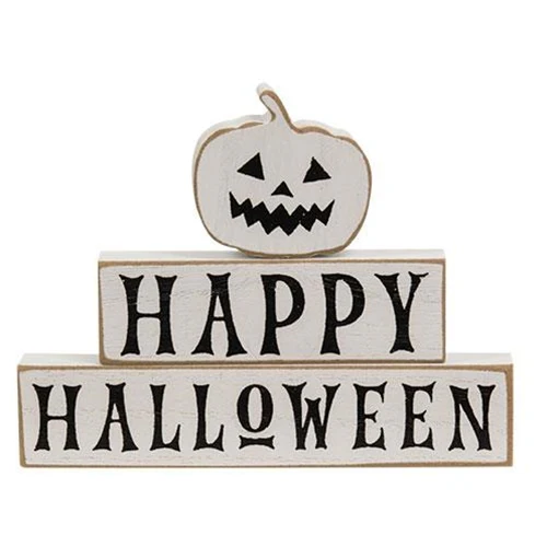 Set of 3 Happy Halloween & Pumpkin Mini Blocks