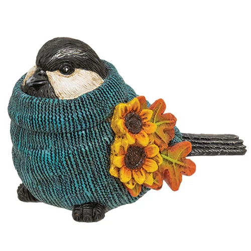 Set of 3 Harvest Sweater Birds with Sunflowers Resin Figures - Image 2