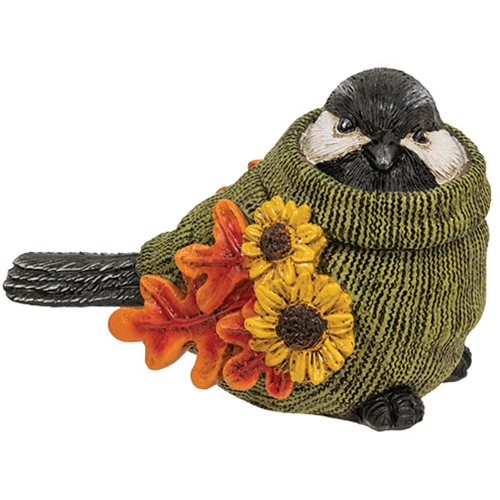 Set of 3 Harvest Sweater Birds with Sunflowers Resin Figures - Image 3