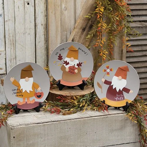 Set of 3 Hello Fall Gnome Decortive Plates - Image 2