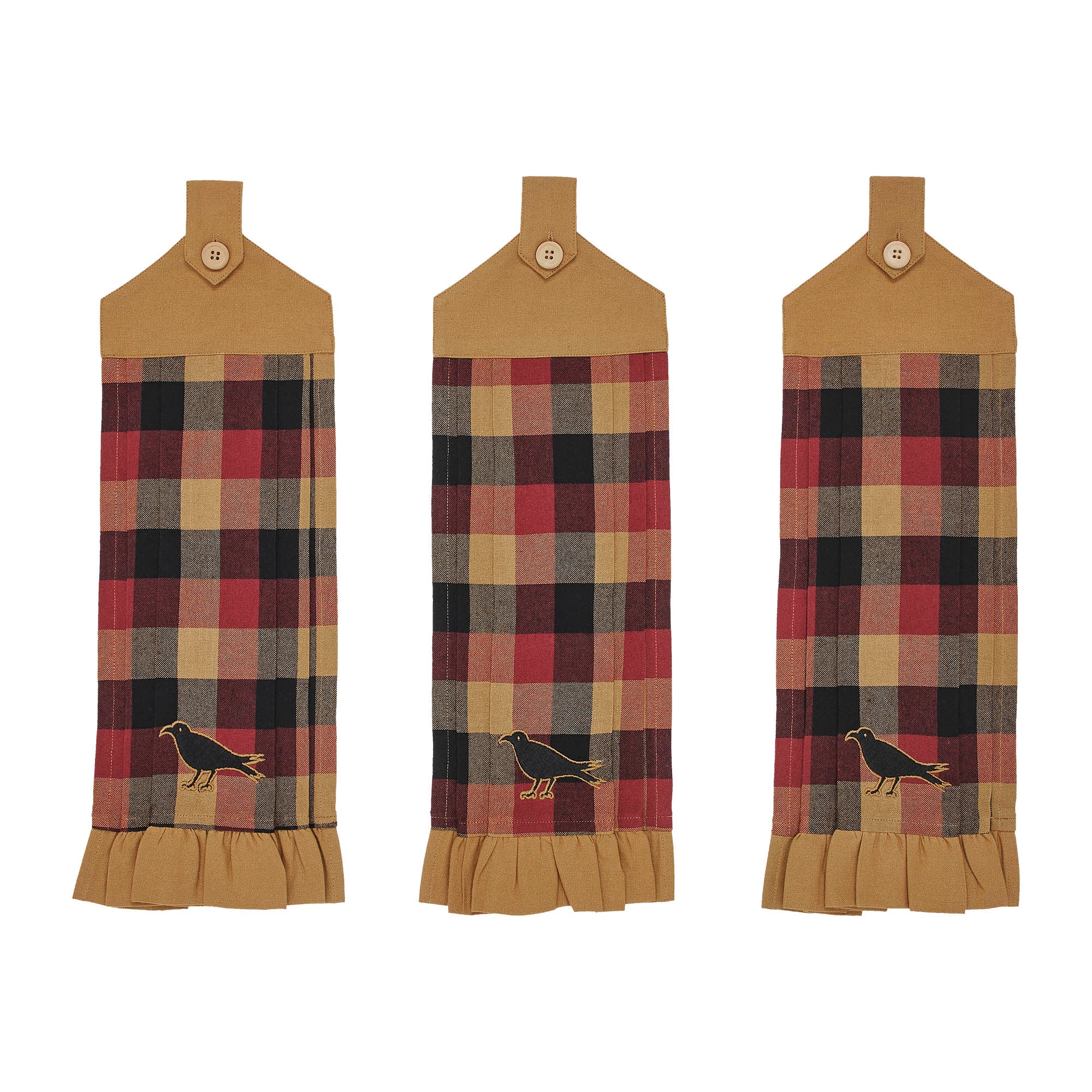 Set of 3 Heritage Farms Primitive Check Button Loop Tea Towels - Image 3
