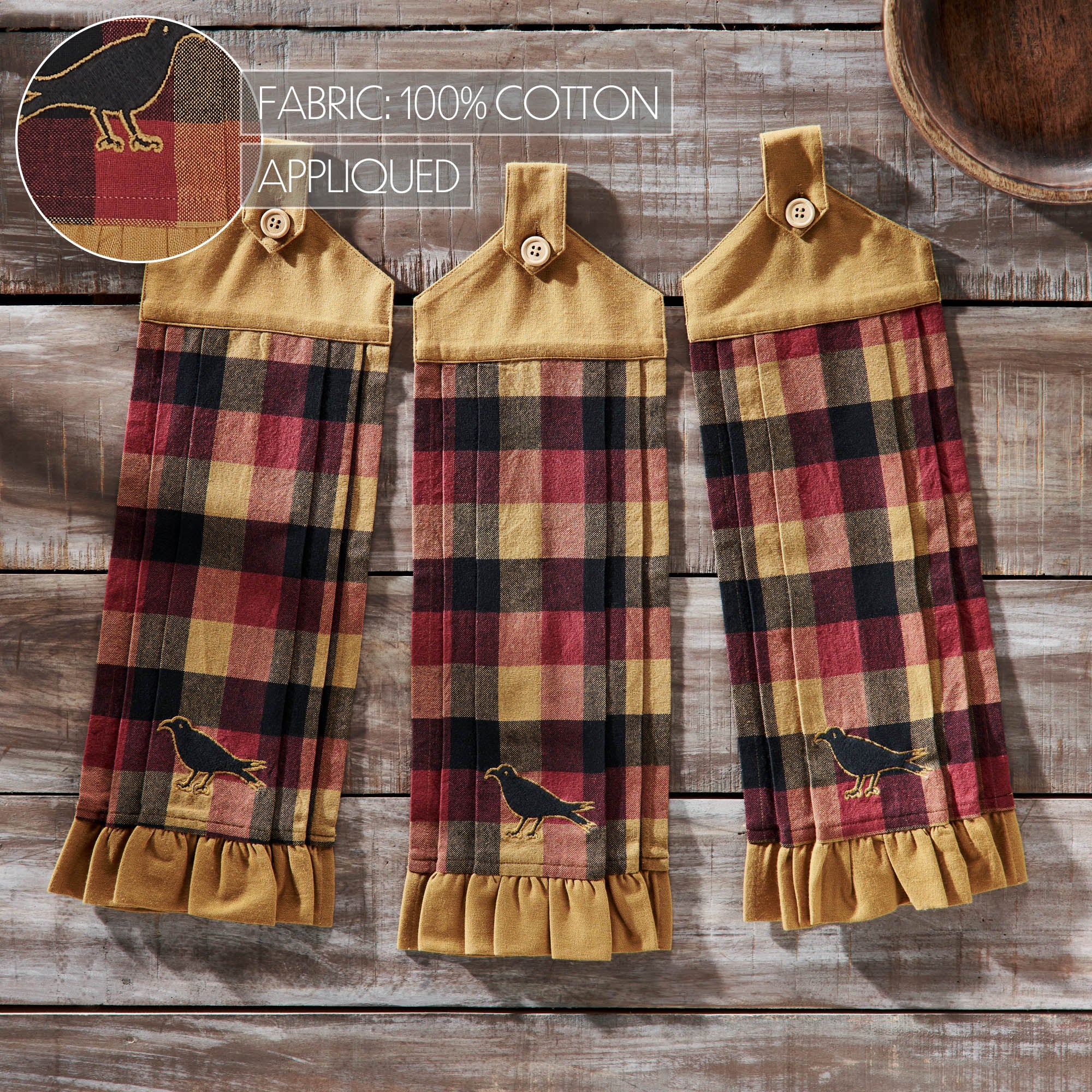 Set of 3 Heritage Farms Primitive Check Button Loop Tea Towels - Image 5