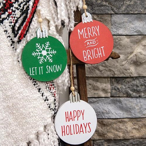 Set of 3 Holiday Sayings Wood Round Ornament, 3 Asstd. - Image 2