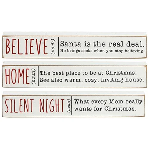 Set of 3 Home Believe Silent Night Definitions Christmas Mini Stick Signs - Image 2