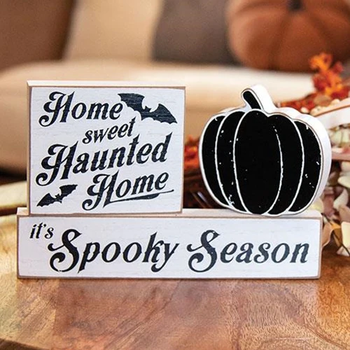 ๐ Set of 3 Home Sweet Haunted Home It's Spooky Season Mini Sign Blocks - Image 2