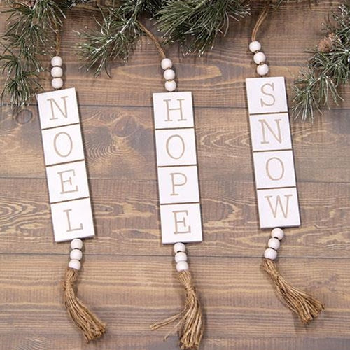 Set of 3 Hope, Noel, Snow Wooden Tile Hangers - Image 2