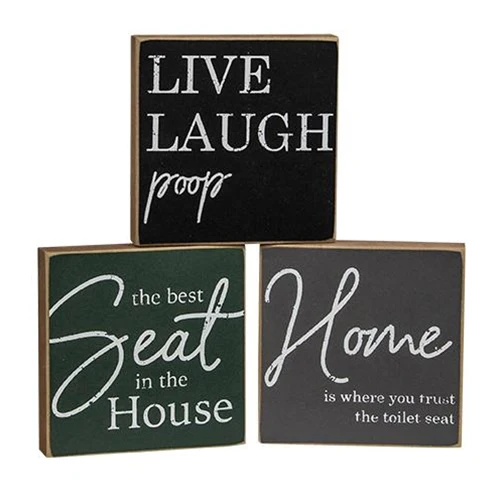 Set of 3 Humorous Bathroom 4" Wooden Block Signs - Image 2