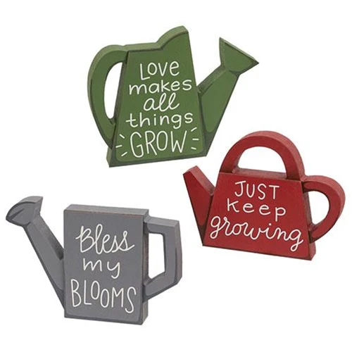 Set of 3 Inspirational Watering Can Wooden Sitter Signs - Image 2