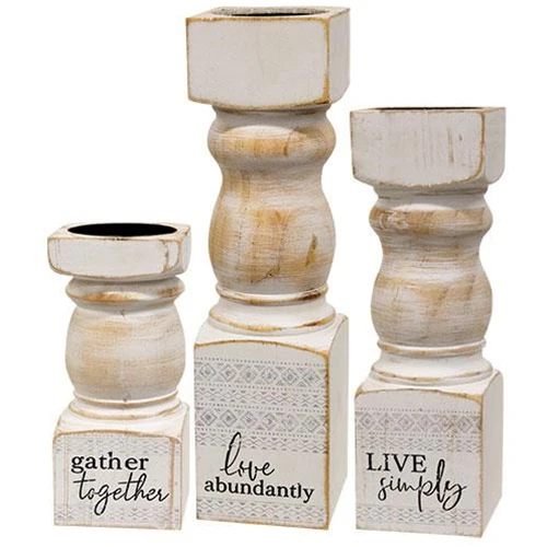 Set of 3 Inspirational Wooden Pedestal Candle Holders