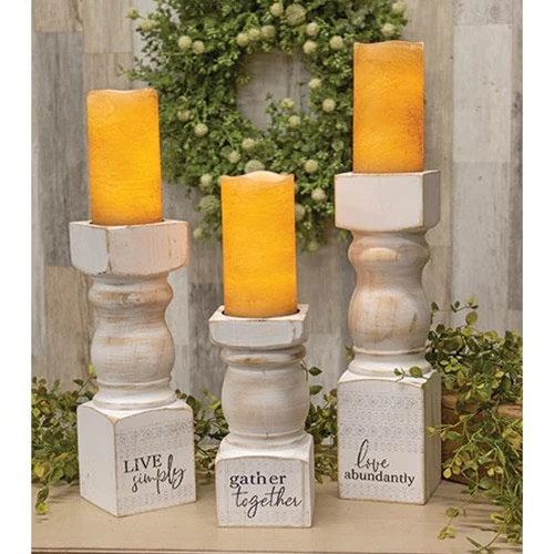 Set of 3 Inspirational Wooden Pedestal Candle Holders - Image 2
