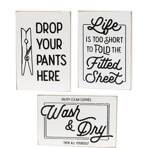 Set of 3 Laundry Block Signs Drop Your Pants Here Wash & Dry - Image 2