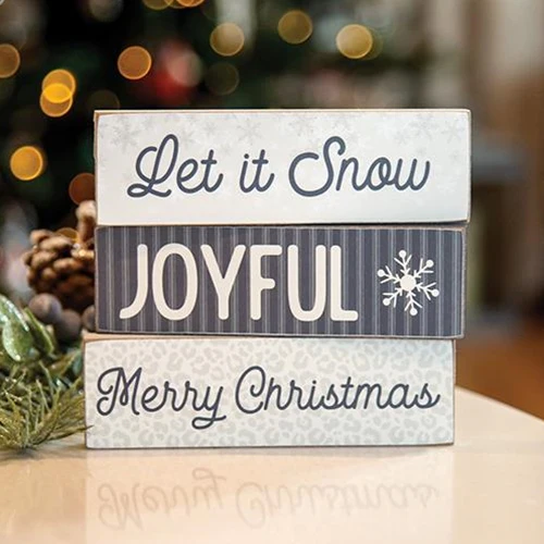 ๐ Set of 3 Let It Snow Skinny Wooden Block Signs