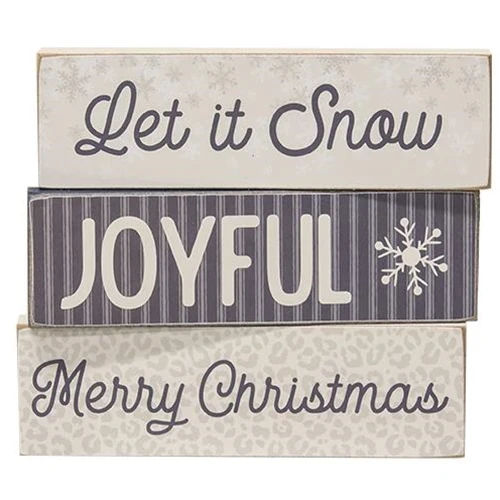 ๐ Set of 3 Let It Snow Skinny Wooden Block Signs - Image 2
